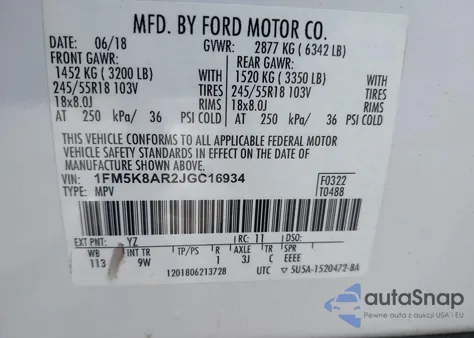 2018 Ford Police Interceptor z USA, uszkodzony, nr VIN 1FM5K8AR2JGC16934